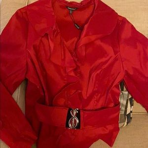 Red blouse with Buckle close. High collar!